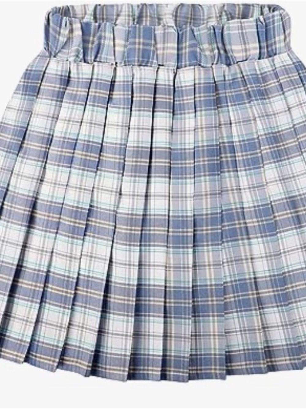 Pleated Plaid Mini Skirt in Light Blue and White